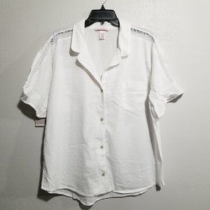 Victorias Secret Collared Short Sleeve Button Down Pajama Top Blouse White XL